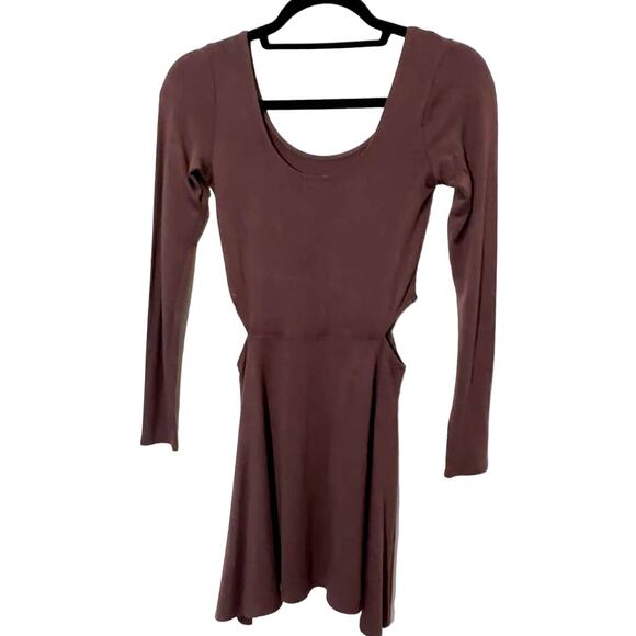 Garage Fit & Flare Mini Dress, Stretch, Long Sleeve Cut Out Burgundy Small - Picture 3 of 9
